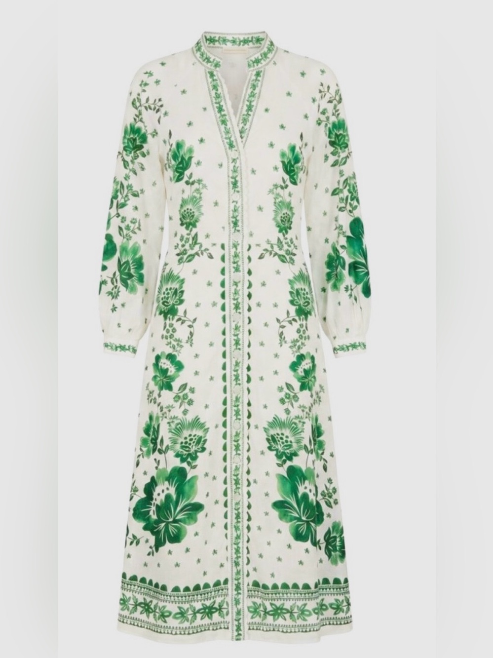 Magaschoni White and Green Maxi Dress